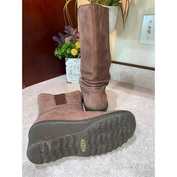 Keen Akita Wedge Slouchy Boots Mid Calf Pull On Mauve Leather Women's 6.5 - Picture 7 of 8